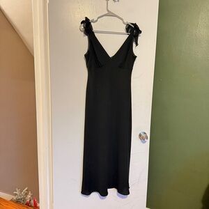Evan picone black tea length midi dress bow straps v neck formal size 12
